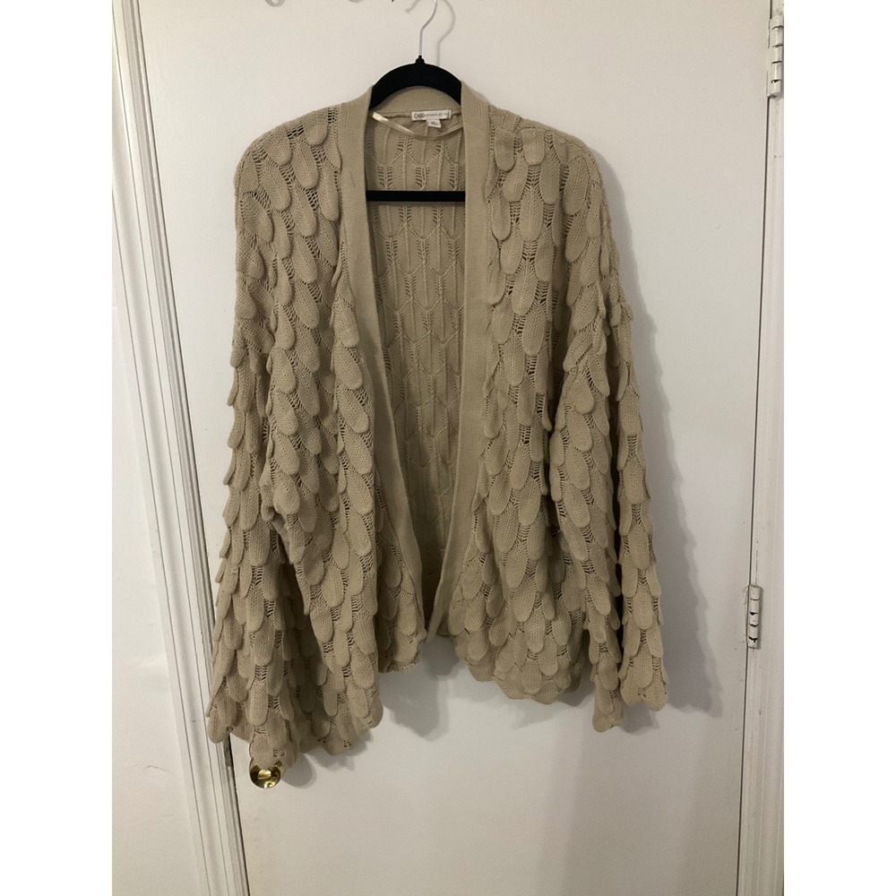 Cato Tan Beige Textured Knit Open Front Cardigan Scale Petal Design XL